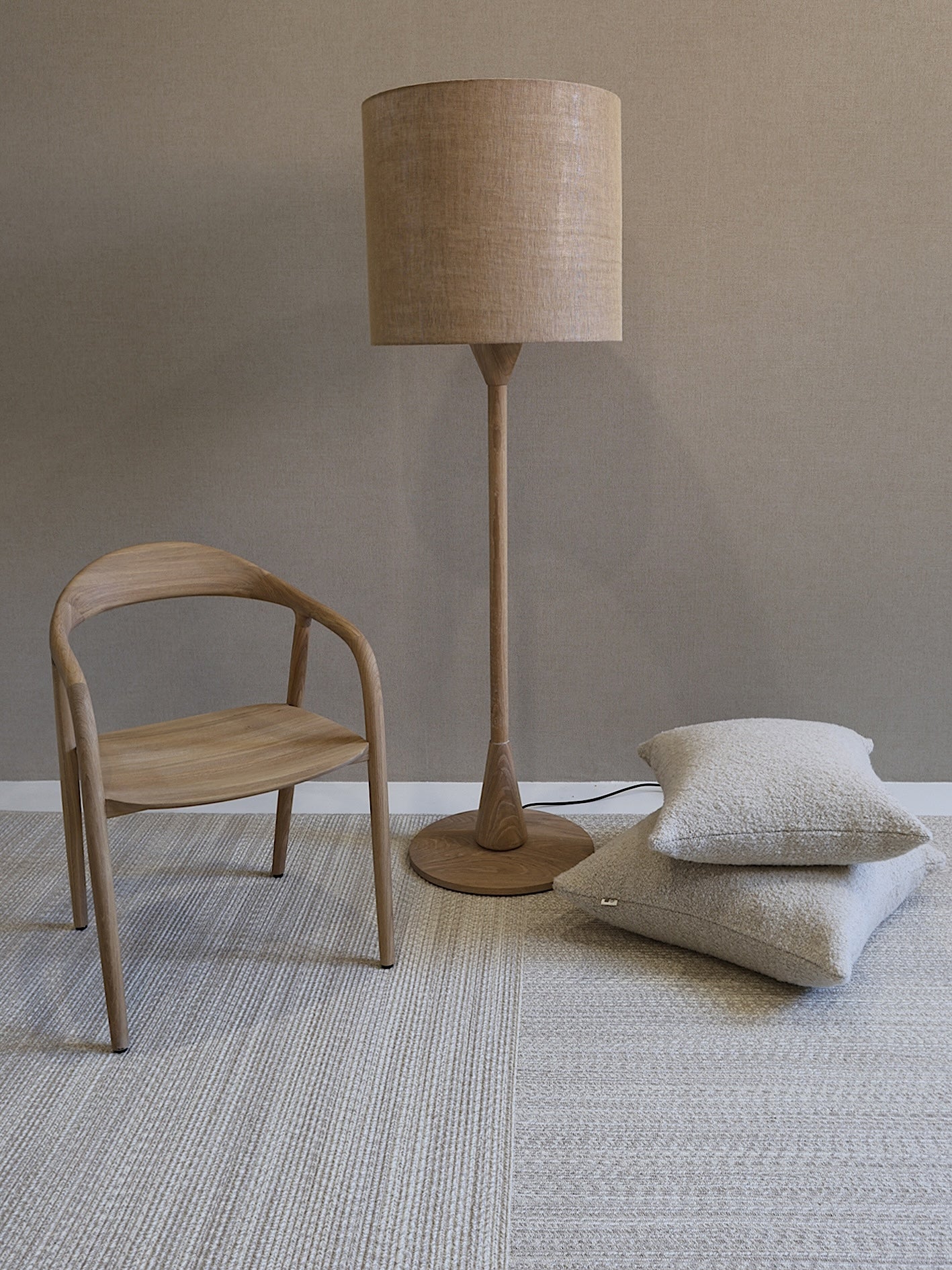 FLOOR LAMP // TOTE, Oak + ROSE/Gold shade
