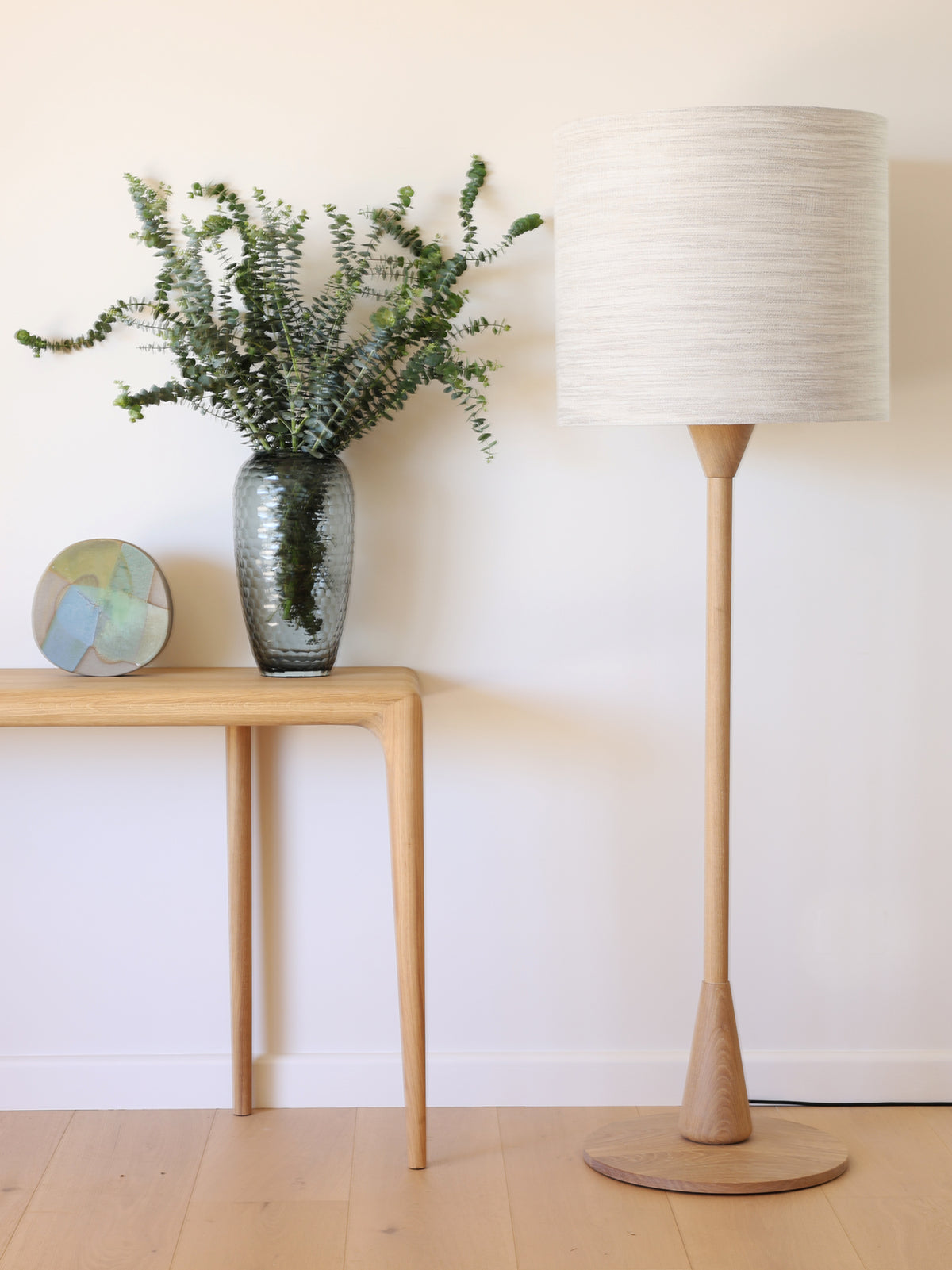FLOOR LAMP // TOTE, Oak + Textural shade